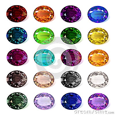 set of precious stones of different colors Vector Illustration