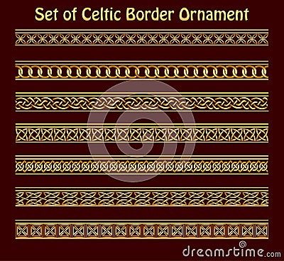 set of seamless golden Celtic ornament for border and frames Vector Illustration