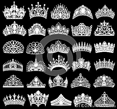 set of silhouettes of ancient crowns, tiaras, tiara Vector Illustration