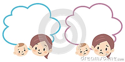 Illustration set of troubled facial expressions and smiling parents and balloons Vector Illustration