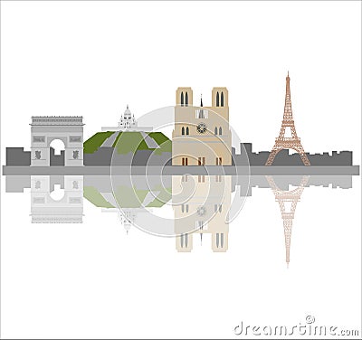 Illustration of several famous buildings and towers in Paris, France isolated on a white background Cartoon Illustration