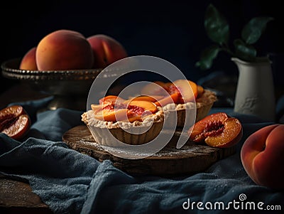Pies with Peach Fruit Slices Cartoon Illustration