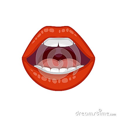 woman`s lip. Bite one`s lip, female lips with red lipstick. Vector illustration isolated on white background. Vector Illustration