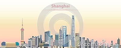 Vector illustration of Shanghai city skyline at sunrise Vector Illustration