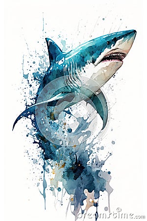 Illustration shark in watercolor. Animal on a white background, generative AI Stock Photo