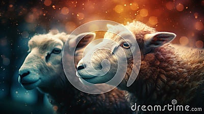 illustration sheep on abstract background, generative ai. Cartoon Illustration