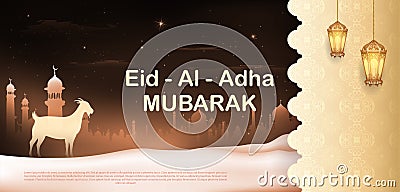 sheep wishing Eid ul Adha Happy Bakra Id holy festival of Islam Muslim Vector Illustration