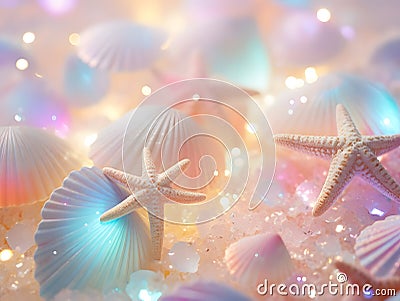 Illustration of shells and starfish background. Stock Photo