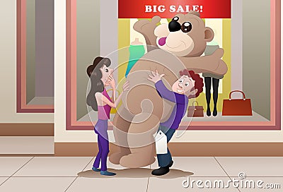 giving doll to girlfriend Stock Photo