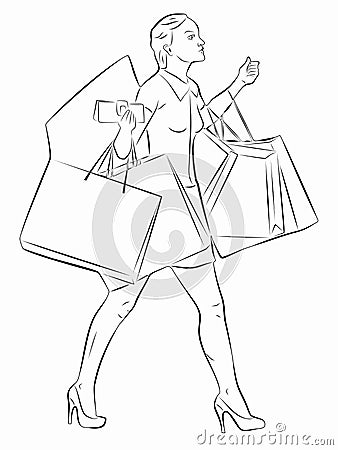 Illustration of a shopping woman with a bags , vector draw Vector Illustration