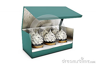 Illustration of Short Square Cardboard Cake Carry Box Packaging. On White Background Isolated. Stock Photo