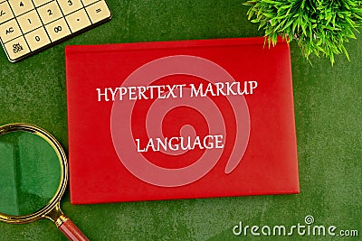 Illustration showcases key components of hypertext markup language used in modern web development, highlighting its Stock Photo