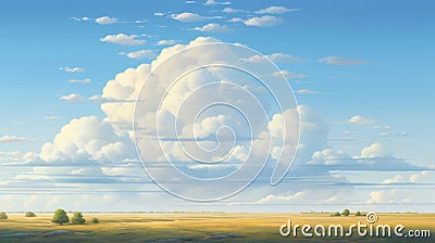 Tim Hildebrandt-inspired Clouds: Deconstructed Landscapes In Prairiecore Style Cartoon Illustration