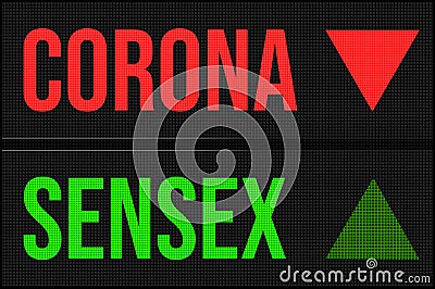 Illustration showing decrease in corona cases and increase in sensex Stock Photo