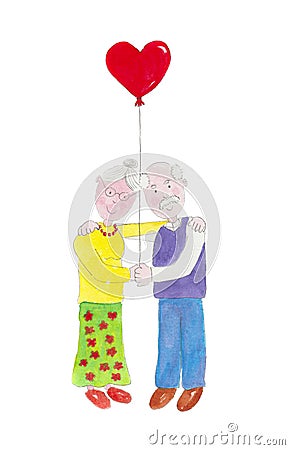 Illustration showing a lovely old couple in love. Stock Photo