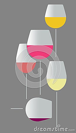 This is an illustration showing stemware, very tall wine glasses in an elegant composition Cartoon Illustration