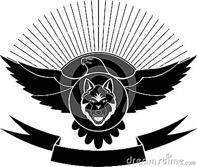 Eagle, wolf, sun for tattoo and stickers Vector Illustration