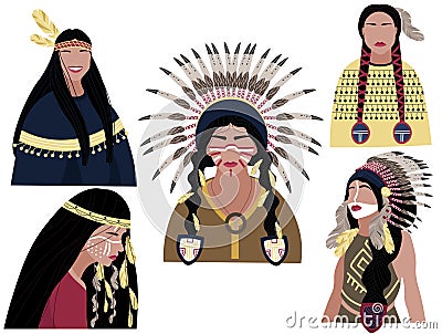 The illustration shows Indian girls in national costumes. Vector Illustration