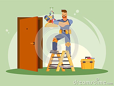 Colorful vector illustration of a male electrician Vector Illustration