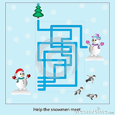 The-job-maze-game-for-kids-Help-the-snowman-to-meet Vector Illustration