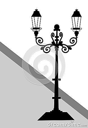 Ornamental Historical Street Lamp, Digital Art Cartoon Illustration
