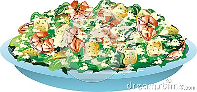 Shrimp Ceasar Salad Vector Illustration