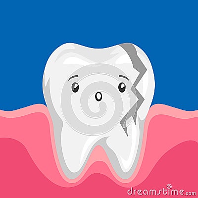 Illustration of sick broken tooth. Vector Illustration
