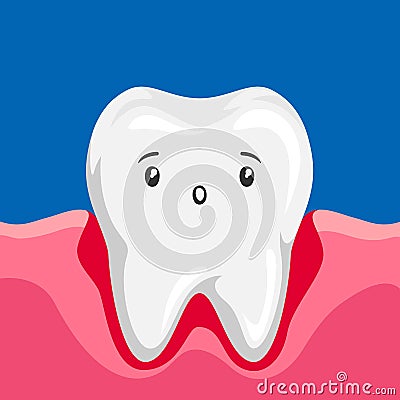 Illustration of sick tooth with inflamed gums. Vector Illustration