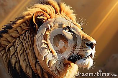 Illustration: Side Profile of Young Lion's Head - Room for Advertisement Text on Copy Space Background Cartoon Illustration