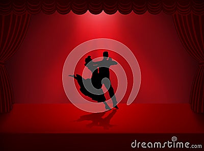 Illustration silhouette design of Latin salsa dancing couple on stage Cartoon Illustration