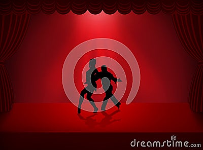 Illustration silhouette design of Latin salsa dancing couple on stage Cartoon Illustration