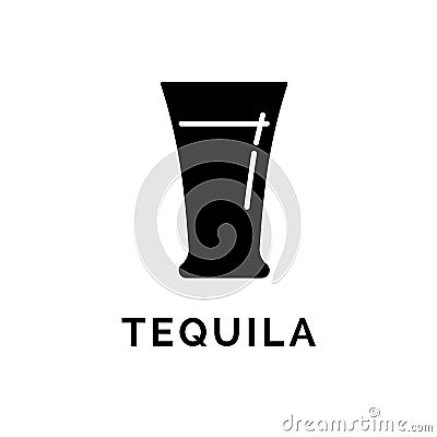 Illustration with silhouette glass tequila. Isolated object. Strong beverage label. White background. Design concept party, Vector Illustration