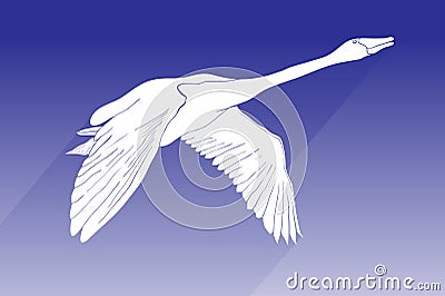 Illustration of silhouette swan vector icon. flying swan with shadow sign on blue background. swan icon for web and app. Vector Illustration