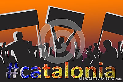 Silhouettes of protesting people. Spain, Catalonia crisis Stock Photo