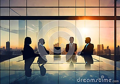 Illustration of silhouettes of successful business people working on meeting. Cartoon Illustration