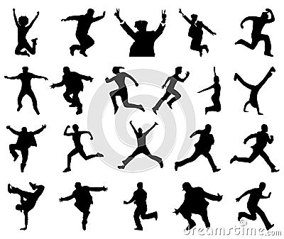Illustration of silhouettes of successful people expressing joy and happiness Cartoon Illustration