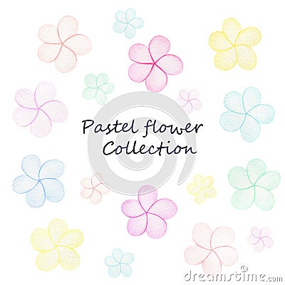 Simple pastel flower collection, colorful and happy flowers in watercolor illustration isolated on white Cartoon Illustration