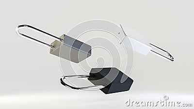 Illustration of simple silver steel padlocks levitating Stock Photo