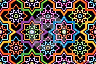 Singapore Malay Hari Raya Haji neon symmetry seamless pattern Vector Illustration