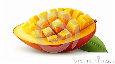 an illustration of a single, impeccably rounded slice of a mango Cartoon Illustration