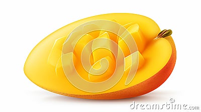 an illustration of a single, impeccably rounded slice of a mango Cartoon Illustration