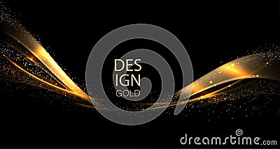 Illustration with a sinuous arc of gold color with bright glitter Vector Illustration