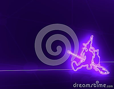 Witch silhouette with a broomstick Stock Photo