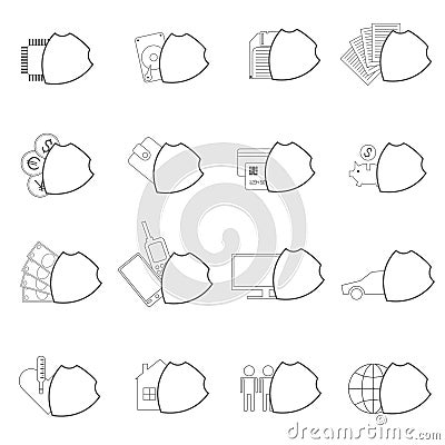 Illustration of sixteen images in the form of icons Stock Photo