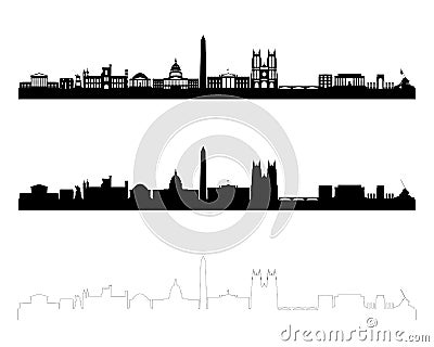 Illustration of the skyline of Washington DC, USA on a white background Cartoon Illustration