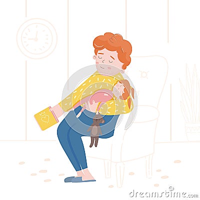 Illustration of a sleeping family. Daughter and father fell asleep Cartoon Illustration