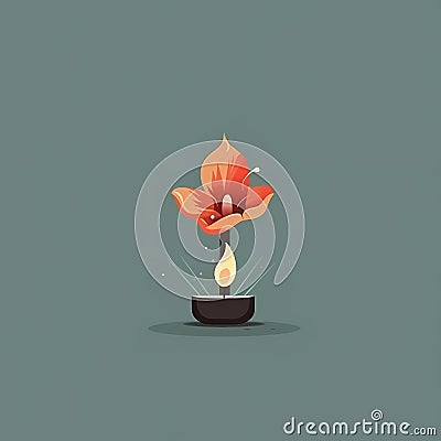 Illustration of a slower shaped candle lighting up a small space, clean packground design, detaile flower Stock Photo