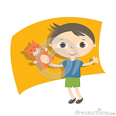 Illustration small kids with hand puppet toy Vector Illustration