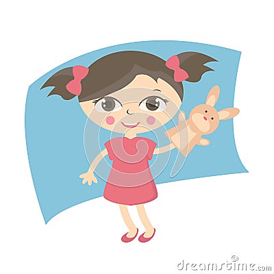 Illustration small kids with hand puppet toy Vector Illustration