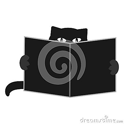 Illustration of a smart cute cat who reads a book. Vector image, easily editable Stock Photo